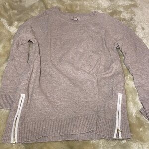 LOFT Taupe Sweater with Zipper Details